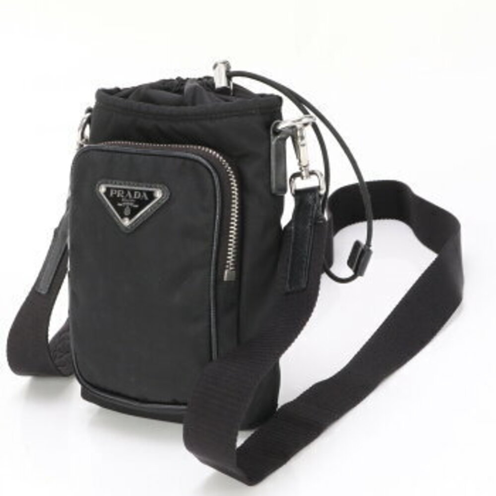 Prada crossbody shoulder triangle bag logo Saffiano black leather Tessuto tote